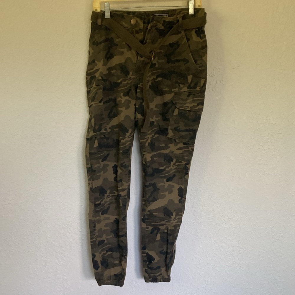 Twiin Sisters Camo Army Cargo Military Jogger Pants & Belt Elastic Ankles Cotton